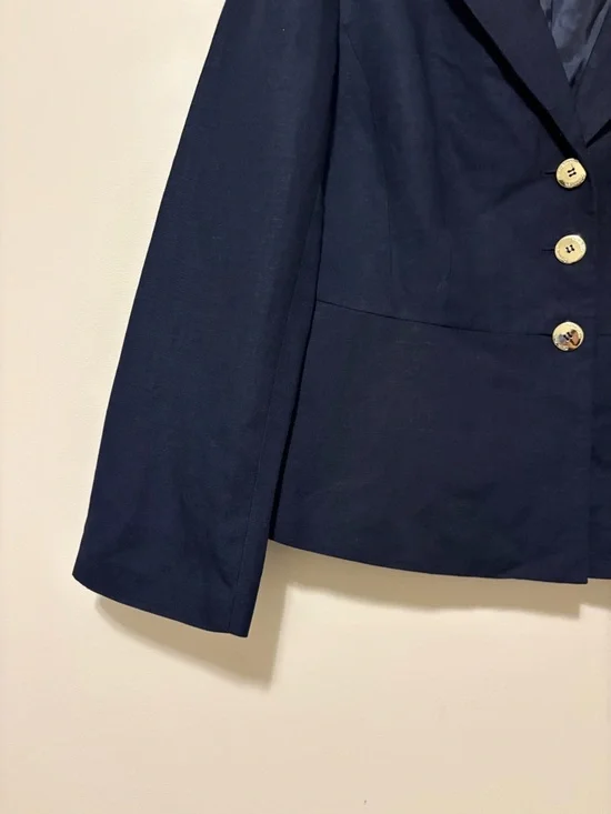 Calvin Klein Blaze Navy  blue Single-Breasted Notch Lapel  Linen Size 16 - Picture 4 of 13